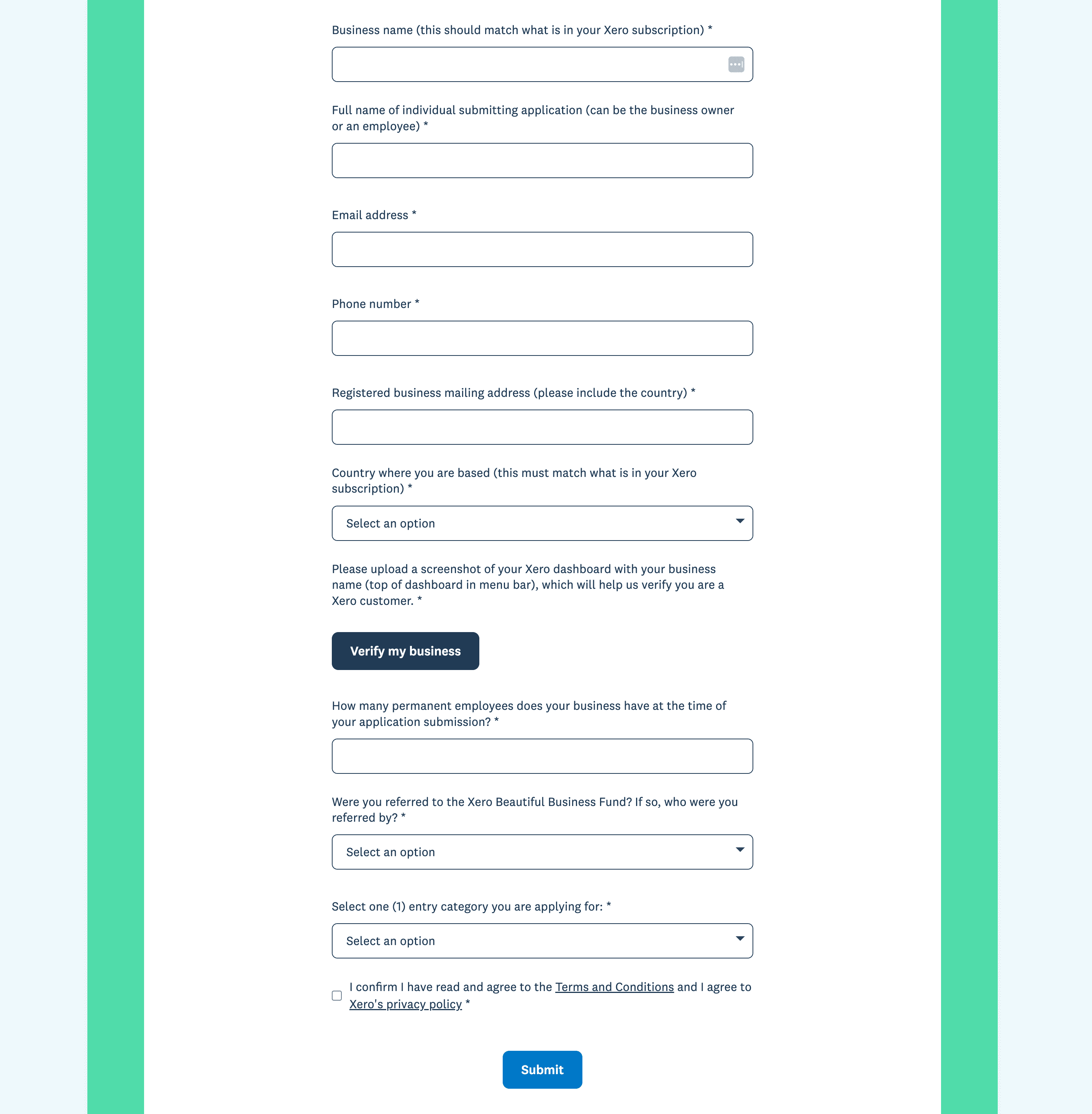a screenshot of the application form fields