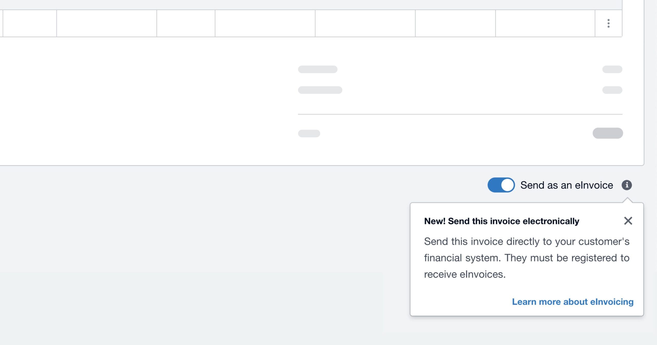 Screenshot of new invoicing in Xero showing the send as an eInvoice feature