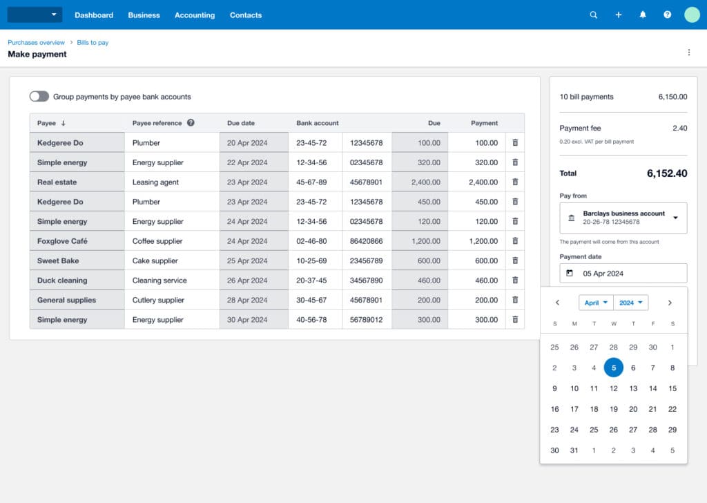 A screenshot of the new bill payments scheduling feature in Xero