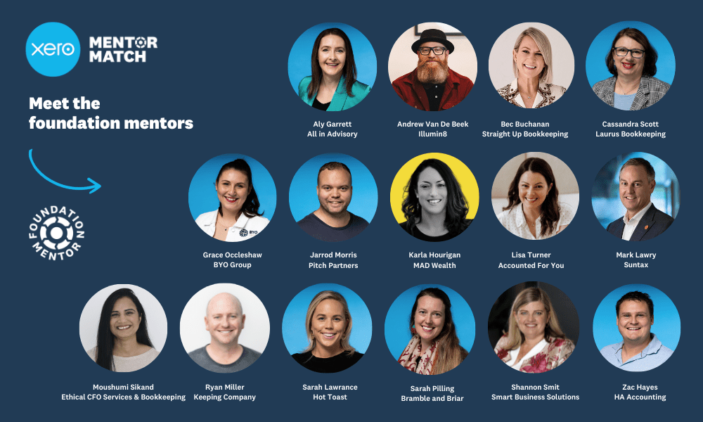 Headshots of the fifteen leading accountants and bookkeepers who have joined the Xero Mentor Match program as foundation mentors. 